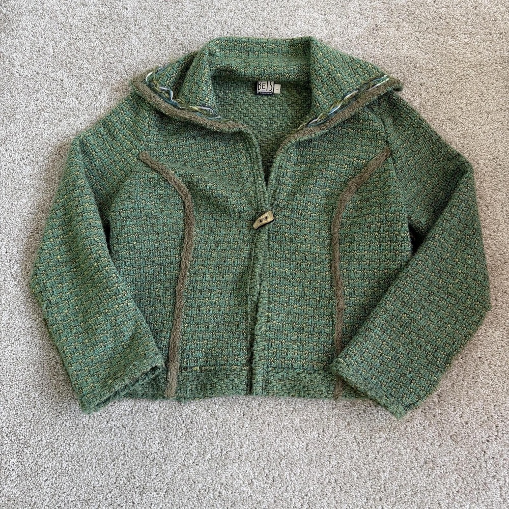 Vintage Bets By Canvasbacks Sweater Cardigan Womens L Green Chunky Knit Button